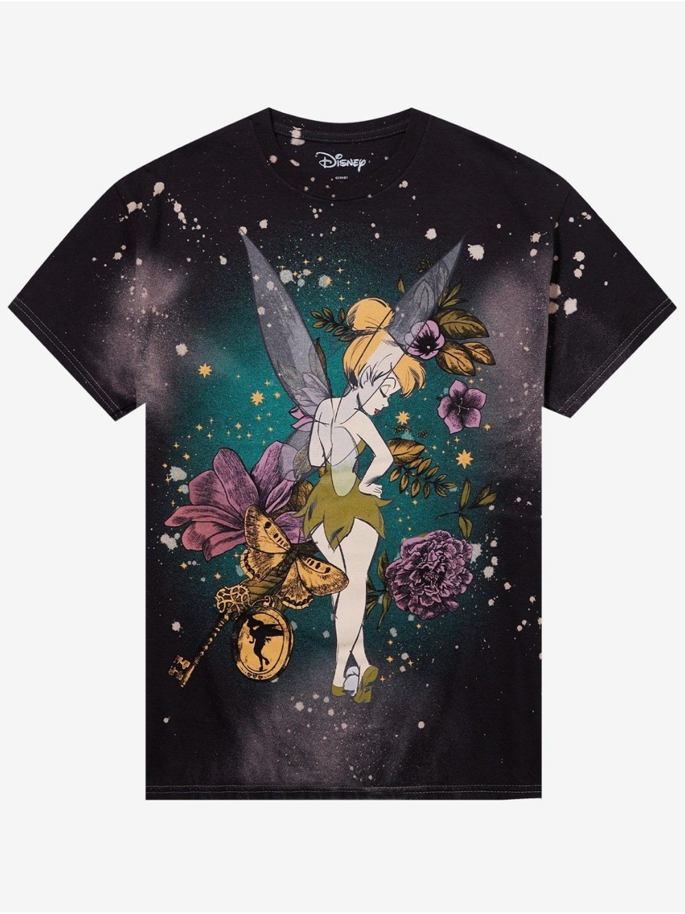 Hot Topic Disney Tinker Bell Graphic Tee - Black, Green, Purple, Gold Peter Pan
